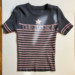 Dior Kids Black and Pink Striped Tee
